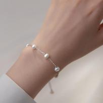 925 Sterling Silver Freshwater Pearl Beaded Bracelet Fine Jewelry for Women