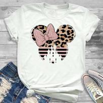 Disney Cartoon  Kawaii Tees Mickey Mouse Minnie Leopard Print Women T Shirt Funny Streetwear Female T-shirt Casual Men Tops Gift XXXL