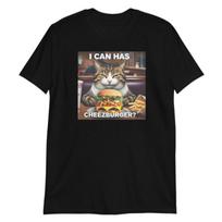 Women Cute Burgercat T Shirt Cartoon Cat Burger Print  Short Sleeve O Neck Casual Tops Black Har Daily S