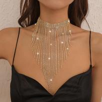 [Gorgeousxx] Fashionable Choker for Women Luxurious Rhinestone Tassel Necklaces Sexy Party Jewelry 26.8+15cm