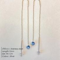 EManco Luxury Blue Green Long Chain Tassel Drop Pendant Earrings Stainless Steel PVD Women's Silver Color Jewelry Daily Work
