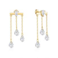 Aimgal Trendy Fine Jewelry Tassel Drop Chain Piercing Earrings Stackable S925 Silver Plated 18k Gold Zircon for Weddings Gift 34mm*12mm