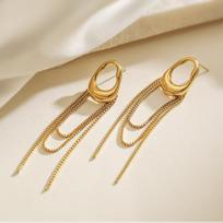 Women's Trendy Stainless Steel Geometric Tassel Chain Drop Dangle Earrings Waterproof Jewelry Popular