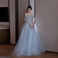 Y2k Style Women Summer Sexy Long Evening Dress Lightweight Adult Birthday Party Banquet Formal Occasion Prom Gown XXS mėlyna