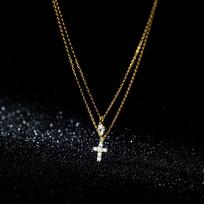 Fashion Jewelry 925 Sterling Silver Cross Drop Pendant Star Diamond Tassel Chain Gold Plated Necklaces for Women