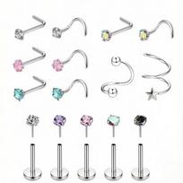 Stainless Steel Body Jewelry Nose Ring Set Niche Design Sense Diamond Curved Rod Unisex Accessories 08
