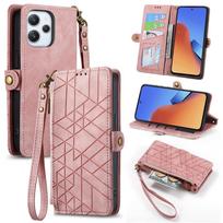 Geometric Lanyard Leather Zipper Wallet Case for IPhone 17 Pro Max 16 Plus 15 14 13 12 Multi 3 Cards Slot Wrist Strap Flip Cover iPhone 17 ProMax
