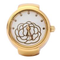 Finger Ring Watch Round Dial Rose Flower Pattern Women Finger Quartz Watch