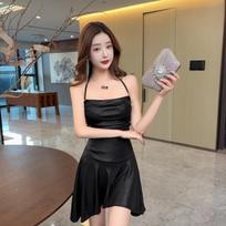 Alluring Off-Shoulder Spaghetti Strap Bodycon Dress with Irregular Fishtail Skirt Medium juoda