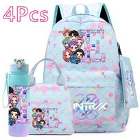 4Pcs/set 26 English Letter K-POP Printed Backpack with Handbag Pencil Case 750Ml Water Bottler for Teenager Student Boy Girl Large Capacity Bookbag