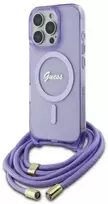 Guess GUHMP16XHCTSGNSU Apple iPhone 16 Pro Max 6.9″ violetinės spalvos kietas dėklas Crossbody Cord Script MagSaf