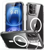 ESR Classic Hybrid KickStand HaloLock MagSafe & TEMPERED GLASS Apple iPhone 16 Plus dėklas telefonui skaidrus