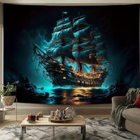 2D Nautical Gothic Tapestry, Haunted Pirate Ship for Room & Party Decor 47.2x31.5inch/120*80cm