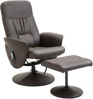 "HOMCOM Relax" atlošiamas fotelis su kojų atrama, Masažinis fotelis su 10 vibracijos taškų - Ruda 76x81x105 cm