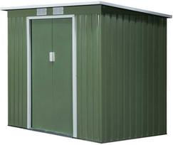 Outsunny sodo namelis 2,42 m², metalinis įrankių sandėliukas su ventiliacijos langais, stumdomomis durimis, pagrindu, 213 x 130 x 159/172 cm, cinkuotas plienas, atsparus oro sąlygoms, žalias