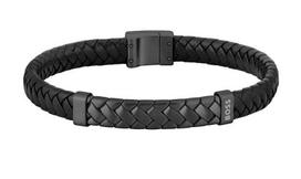 Hugo Boss Juoda odinė apyrankė vyrams Pritaikyta 1580676