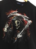 Vtg Y2K Grim Reaper Skull AX Blade Finger Pointing Men's Sz 2XL Halloween Scary Unisex T-Shirt XL