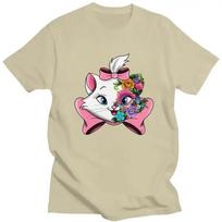 Fashion Disney Marie Flower T Shirt Men Short-Sleeve T-shirt Casual Tee Pure Cotton Slim Fit Tshirts Gift XL