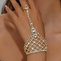 Fashion Rhinestone Hand Chain Temperament Finger Chain Ring Bracelet  Latin Dance