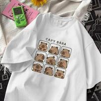 Capybara Print T-shirts Women Manga Graphic Y2K Tee Harajuku Top Female Japanese Manga Clothing S