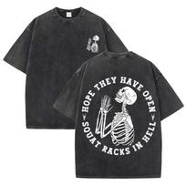 Vintage Black Skeleton Gym T Shirt Funny Workout Quote Acid Wash Oversized Tee S