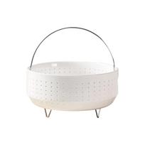 With Handle Rice Steaming Bowl White Ceramic Rice Cooker Basket Vegetable Drainer  Eggs Cooking 12x6.5cm