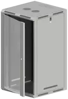19" 18U 600x600 sieninė/grindinė spintelė, nedaloma, vienos sparno stiklinės durys, pilnas galinis dangtis, perforuoti judantys šoniniai dangčiai, pilka, 4 ALANTEC sijos