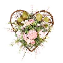 3D Peach Heart Ball Chrysanthemum Wall Hanging Flower Heart Shaped Vine Simulation Ball Chrysanthemum Silk Flower Door Hanging