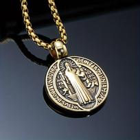 St. Benedict Medal Necklace Stainless Steel Religious Catholic Pendant Jewelry for Men Women auksas