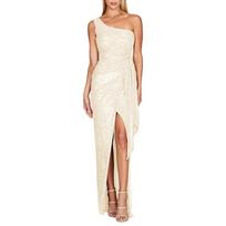 Women's Fashion One Shoulder Tie Pleated Sweet Chilli  Sequin Gown Dresses M smėlis