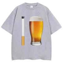 Funny Meme T-shirt Cigarette and Beer Humor Joke Print T Shirt Men Women Fashion Oversized Cotton Casual Short Sleeve Streetwear S juoda