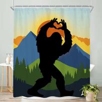 Black Mountain Woodland Hazy Shower Curtain Natural Scenery Landscape Bathroom Decorative Shower Curtain 12 Hooks W60H190(CM)-1 Pcs