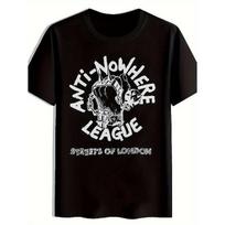 Men'S Anti-NOWHERE LEAGUE Punk Rock Band Graphic T-Shirt - Bold White Logo Print, Loose Fit Breathable Black Crew Neck Tee for Concerts, Festivals & S