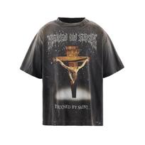 Yao Fashion 26SS 5th Drop Vintage Streetwear MX6 Print Tee Figure Cross Pattern Washed Loose Oversize Y2k T Shirt for Men Tops S