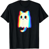 Trippy Vaporwave Ghost Cat Halloween Techno Rave EDM Men Women T-Shirt Graphic 3XL
