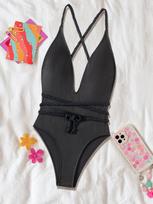 New, One-Piece Bikini Straps Deep V Backless Women'S Sexy Beachwear Premium Swimsuit Swimsuit S