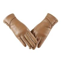Solid Color Full Finger Mittens PU  Gloves Elegant Women Leather Gloves  Outdooor