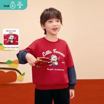 Boys' Red Fleece-Lined Horse Racing Print Sweatshirt 130