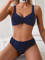 2026 Retro High-Waisted Solid Color Bikini for Women S