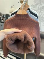 Kids Fleece Lined Knit Sweater Solid Half Turtleneck Thermal Base Layer Top For Boys And Girls Autumn Winter 90