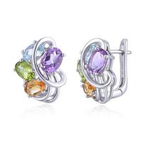 Gorgeous Natural Amethyst, Sky, Peridot, Citrine Earrings 925 Sterling Silver Fine Jewelry for Women's Wedding and Banquet Gift M violetinė