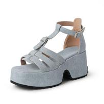 Krazing Pot Polyurethane Spring Summer Size 43 Size 42 Women Platform Women Round Toe Leisure Ankle Straps Thick Bottom Sandals 35 kūdikio mėlyna spalva