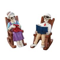 2 vnt. Helovino supamojo krėslo skeletas Senolio statulėlės Mažas skaitymo mezgimo skeletas Figūrėlė Dervos amatas kiemo vejos verandos dekoravimui Sets