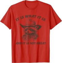 Funny Raccoon Shirt It Is What It Is and It Is Not Great T-Shirt Cute Raccoon Cowboy Graphic Tee Men Fashion Short Sleeve Outfit S raudona