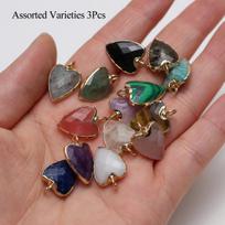 3Pcs, Trending Heart Crystal Pendant with Golden Edging, Faceted Natural Stone Amethyst Agate Opal Gems Charms for Jewelry Making DIY Crafts 13×19mm 3Pcs/13×19mm