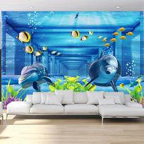 3D Jūros Pasaulio Delfinų Sienų Lipdukai Vaikų Kambariui TV Fonui Namų Dekoras 3D Didelis Freskos 200 cm(W) x 140 cm(H)