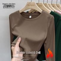 Women's Ribbed Thermal Fleece Long-Sleeve Shirt, Round Neck, Warm Base Layer Top for Autumn & Winter 3XL