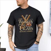 I Like Whiskey and Cigars T Shirt Funny Mens Graphic Tee Cigar Lover Gift Unisex T-Shirt L