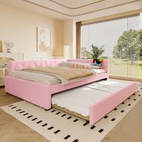 Daybett 140x200 cm, miegamoji sofa, LED, USB, Type-C, rožinė