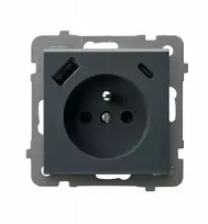Ospel SONATA Viengubas lizdas su įžeminimu ir srovės kelio uždoriais, su USB A+C įkrovikliu, pilko grafito GP-1RZPUSBAC/m/73